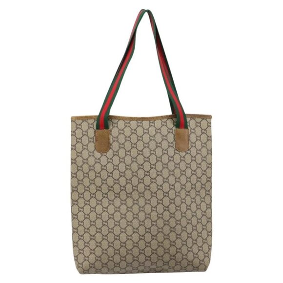 GUCCI GG Plus Supreme Web Sherry Line Tote Bag PVC Beige Gold - Picture 3 of 16
